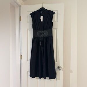 NWT WHBM black sleeveless dress with buckled corset. S4. Cotton/Nylon/Spandex